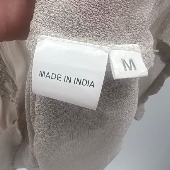 Chan Luu Beaded Sheer Top Womens Medium Light Beige Silver Flowy - Picture 9 of 10